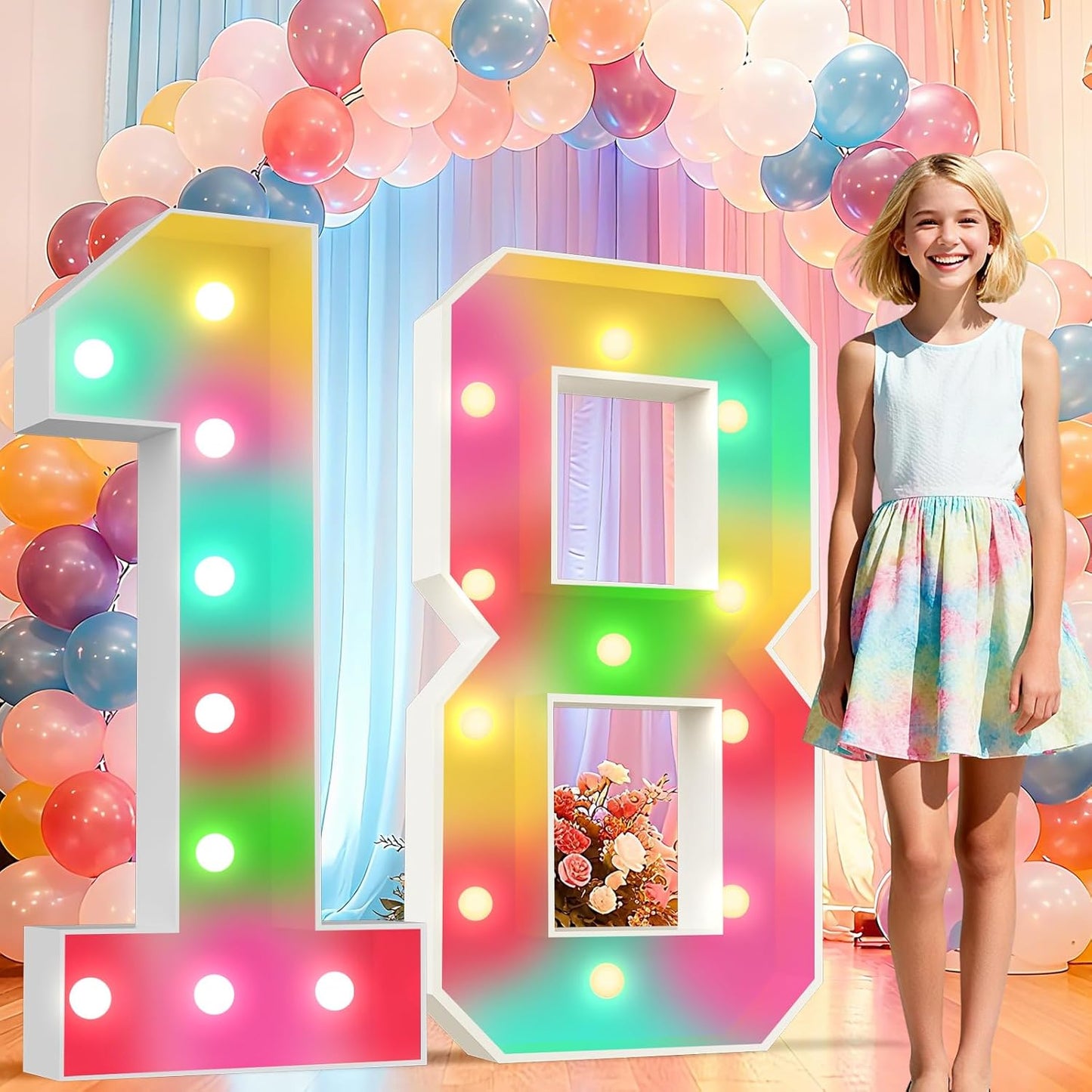Ledido 4FT Marquee Light Up Numbers 18, 34 Colors Changing Marquee Numbers 4 Feet Tall with Remote, Big 18th Birthday Number, Large Lighted Number for Anniversary Graduation Birthday Party Decoration