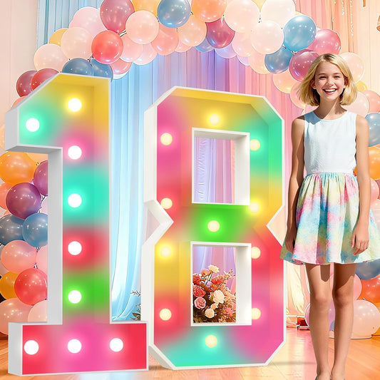 Ledido 4FT Marquee Light Up Numbers 18, 34 Colors Changing Marquee Numbers 4 Feet Tall with Remote, Big 18th Birthday Number, Large Lighted Number for Anniversary Graduation Birthday Party Decoration