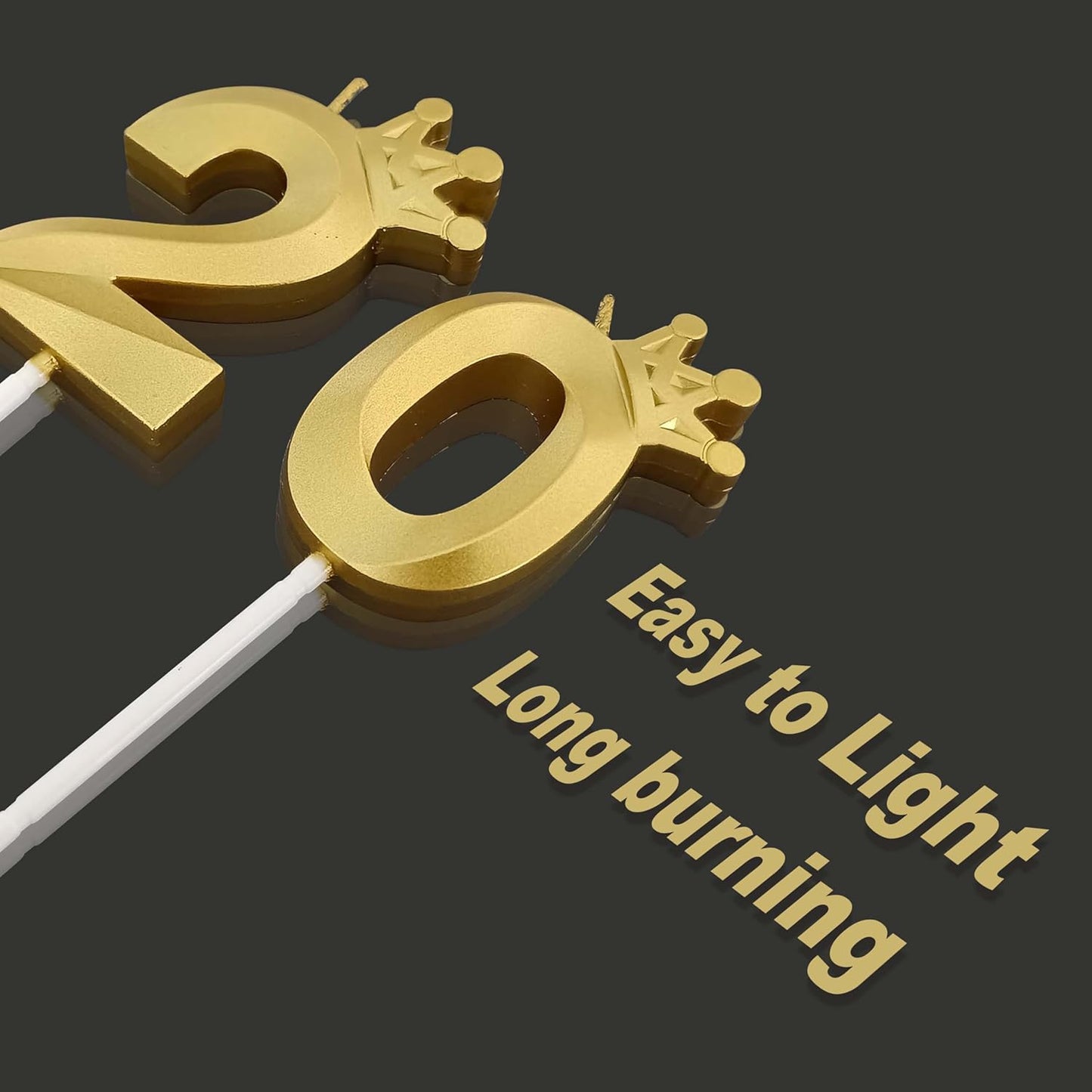 The Number 20 Gold Birthday Candles for Cake is Beautiful Number Candles for 20th Birthday Decorations for Man and Women (Gold-20, Crown)