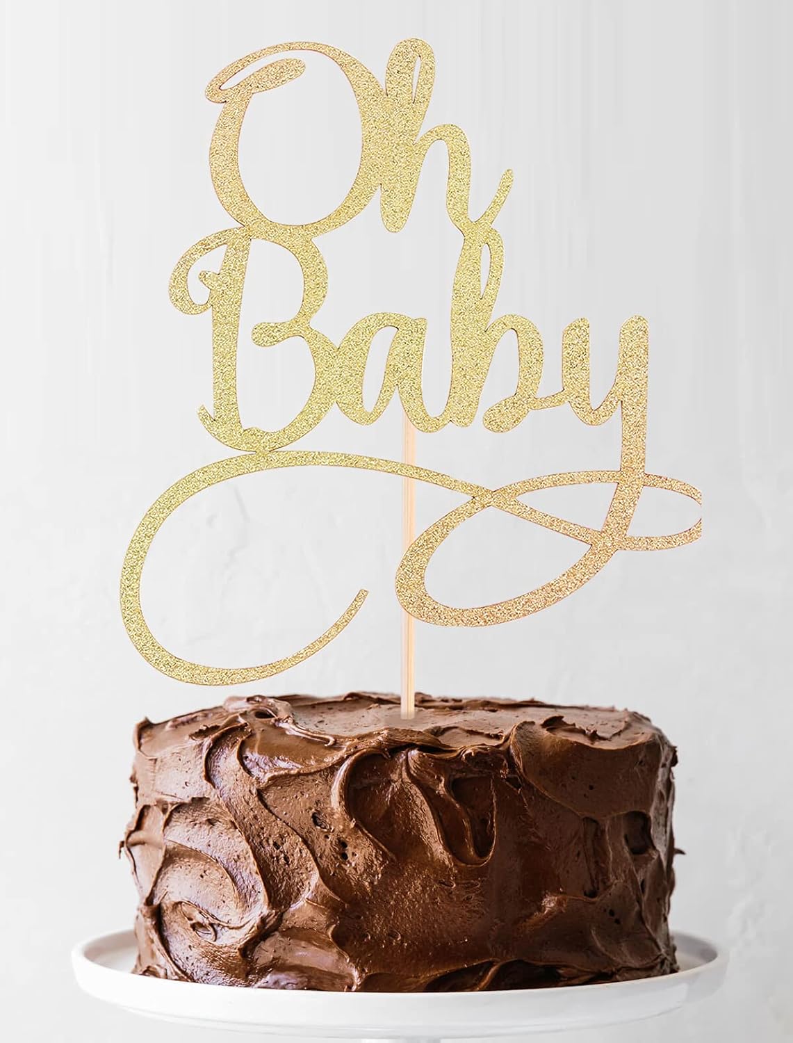 Oh Baby Cake Topper - Premium Gold Baby Birthday Party Cake Decoration Supplies, for Baby Shower/ Gender Reveal Party/ Baby Party Photo Booth Props