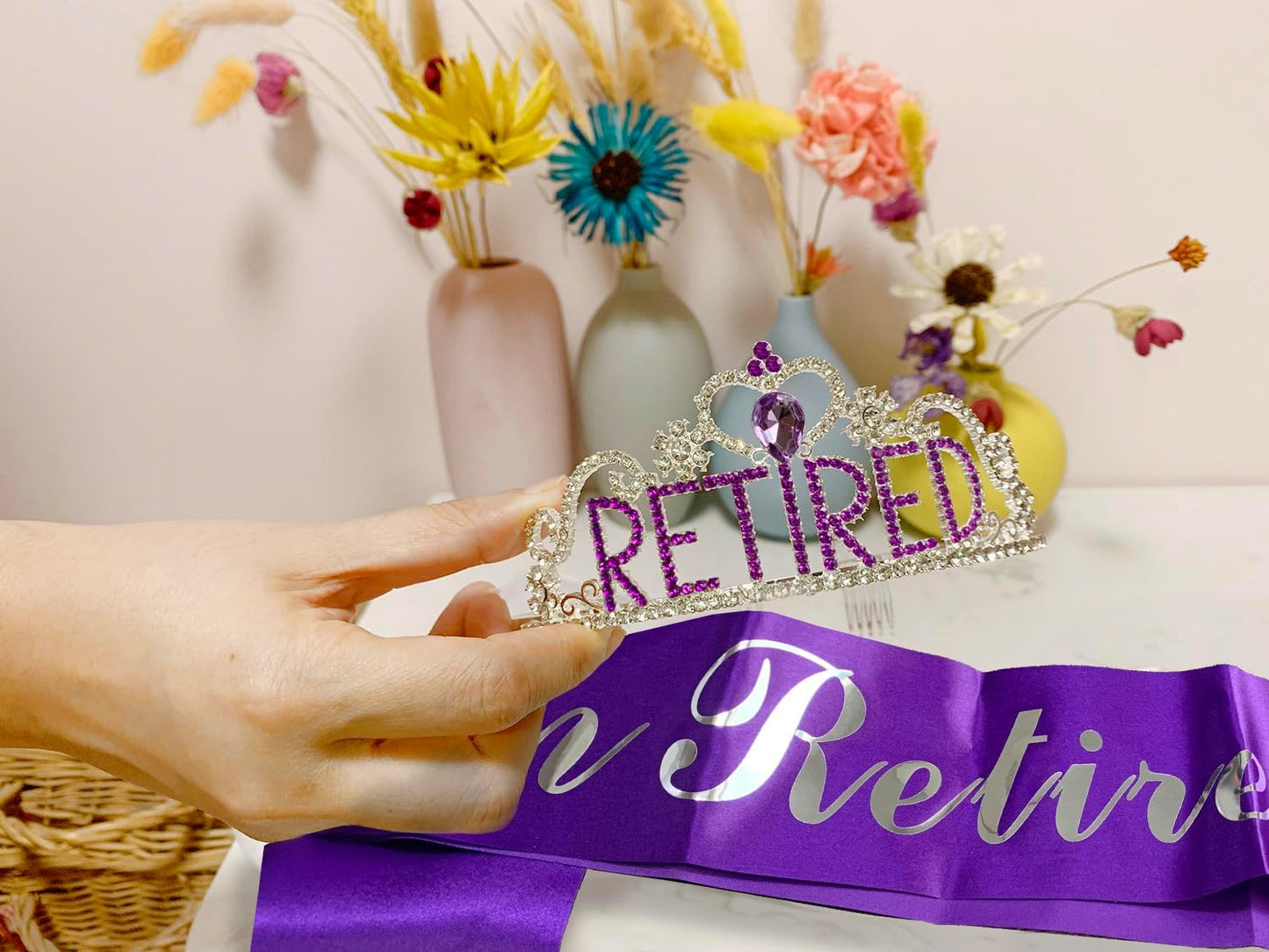 JETKONG Retirement Party Decorations - Tiara/Crown & Sash for Women, Party Supplies & Favors (Purple)