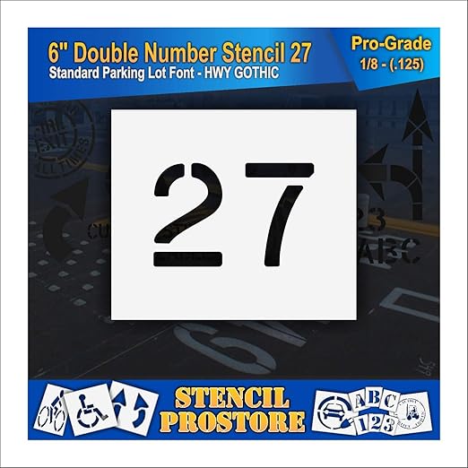 Pavement, Curb, and WheelStop Stencils - 6 inch Double Number Stencil - (27) - 6" x 9" x 1/8" (128 mil) - Pro-Grade
