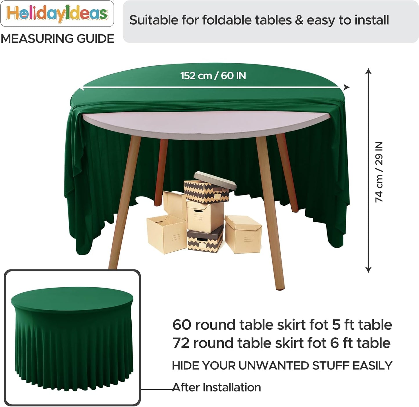 HolidayIdeas 6 Pack Hunter Green Spandex Table Skirts for 60 Inch Round Tables, Fitted Covers for Christmas Receptions