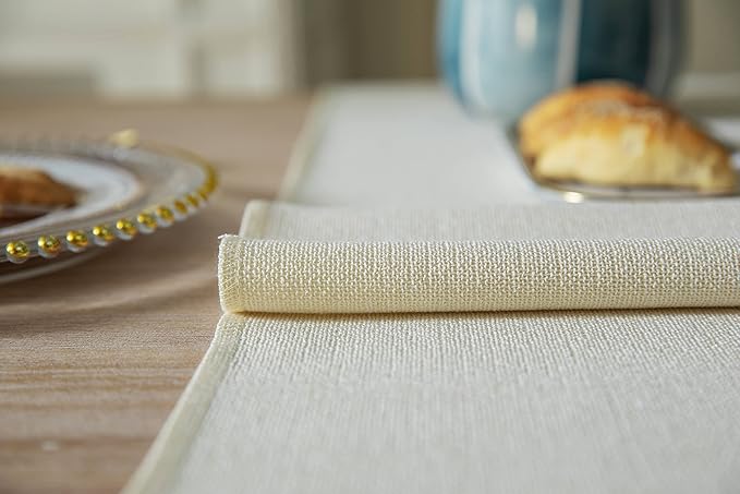 ZeeMart Cream Table Runners 108 Inches Long, Burlap Linen Style Rustic Farmhouse Table Runner, Long Boho Dining Table Runner, 13x108 Inches, Cream