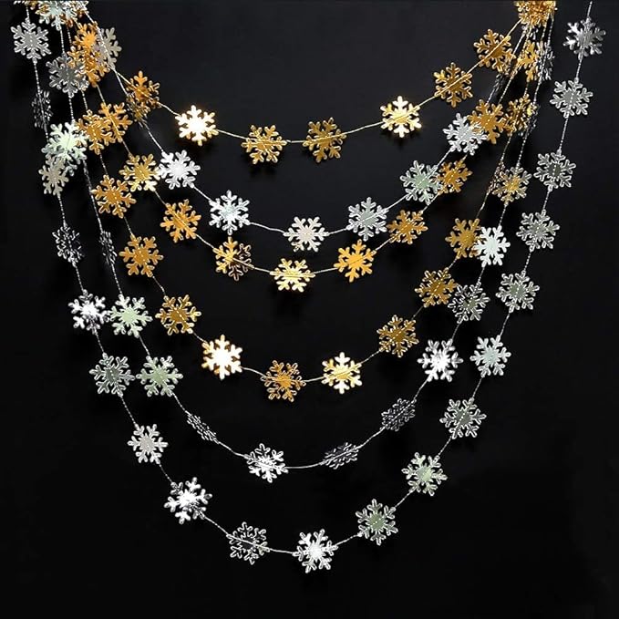 Cheerland Clearance Silver and Gold Snowflake Decorations Hanging Winter Birthday Party Garland Christmas Snowflakes Xmas Snow Flake Streamer Wall Backdrop Holiday Classroom Baby Showers Office Decor