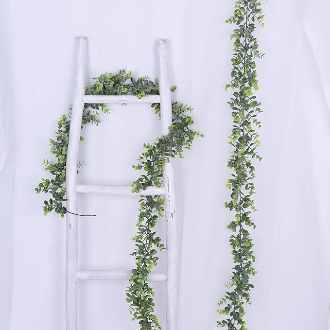 DearHouse 4 Pack Faux Eucalyptus Garland Plant, Artificial Vines Hanging Eucalyptus Leaves Greenery Garland for Wedding Backdrop Arch Wall Decor,5.9 Feet/pcs UV Protected Indoor Outdoor