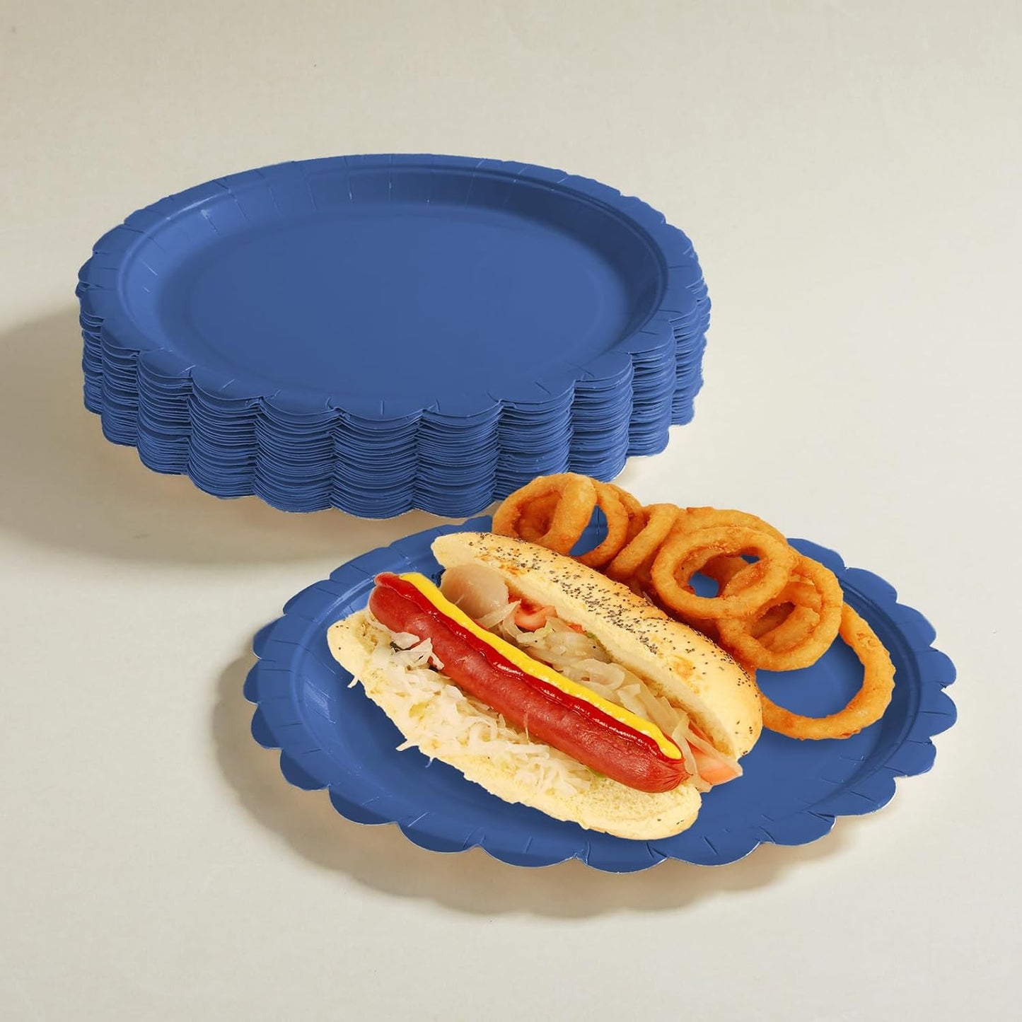 BEFORYOU 50PCS Scalloped Disposable Paper Plates 9IN Dessert Cake Party Plates for Baby Shower, Wedding,Bridal Shower Birthday Party Supplies (Navy Blue, 7IN)