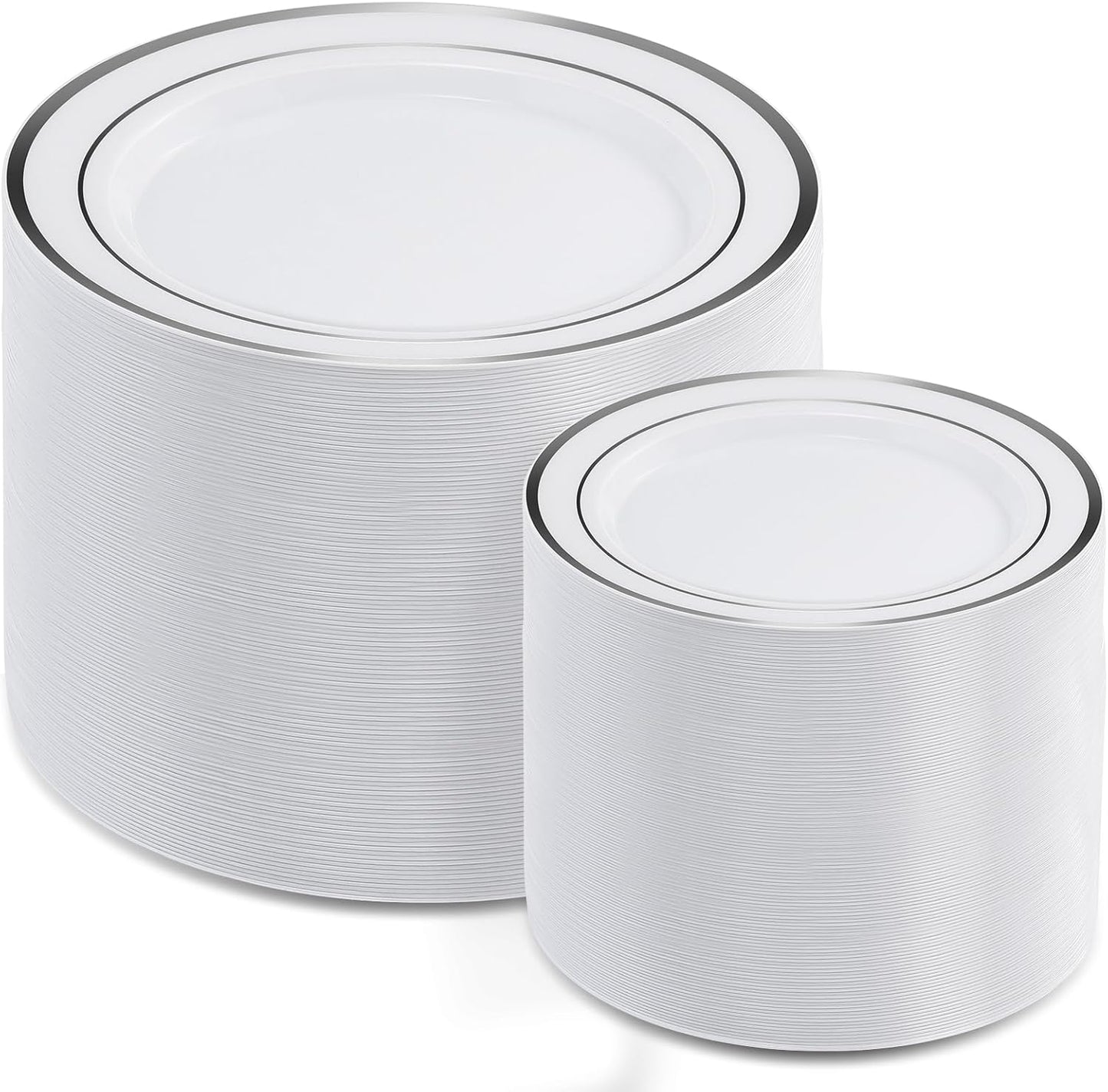 AOZITA 200Pcs Silver Plastic Plates, Disposable Plastic Party Plates for Party, Wedding and Birthday