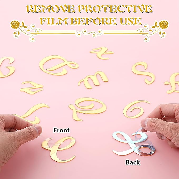Abeillo 64PCS Gold Letters, Acrylic Cake Topper, 0-9 Number and A-Z Letters for DIY Personalized Birthday Cake Topper