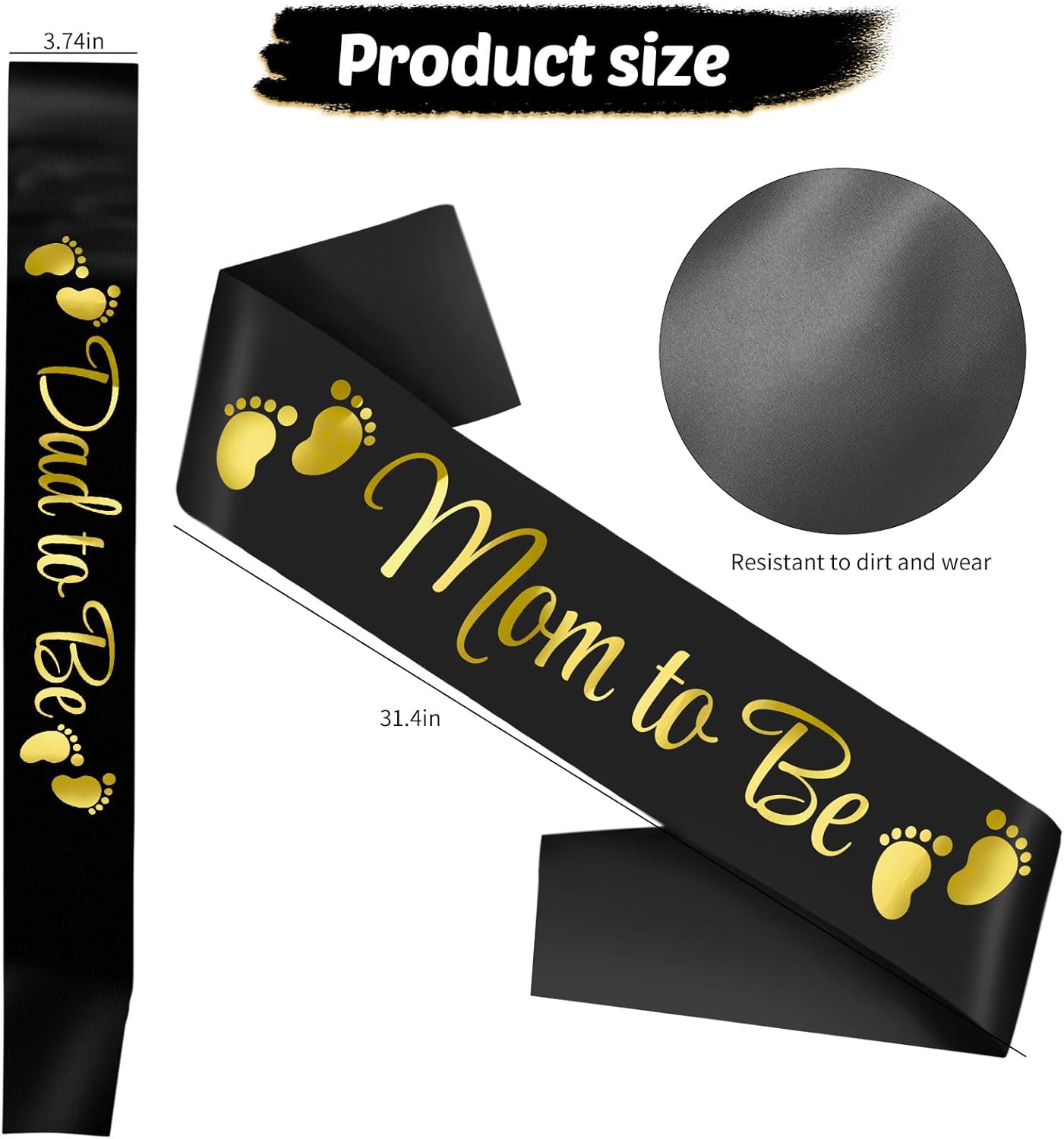 2pcs Mom to be and Dad to be Baby Shower Sash，Black Satin with Gold Letters Sash for New Mom Dad Baby Shower Party Gender Reveal Supplies Decorations