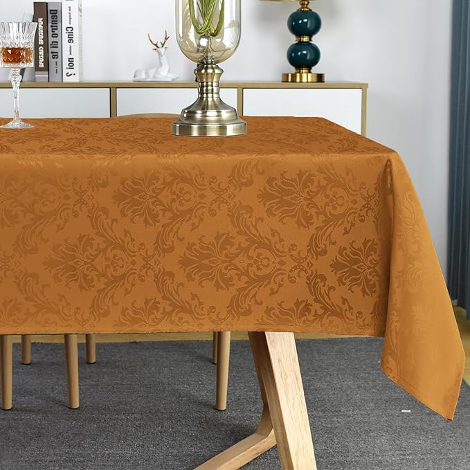 SASTYBALE Thanksgiving Tablecloth - 52 x 70 Inch Brown Jacquard Tablecloths Rectangle Damask Design Spillproof Table Cloth Polyester Oblong Table Cover for Kitchen Dinning Party Tabletop