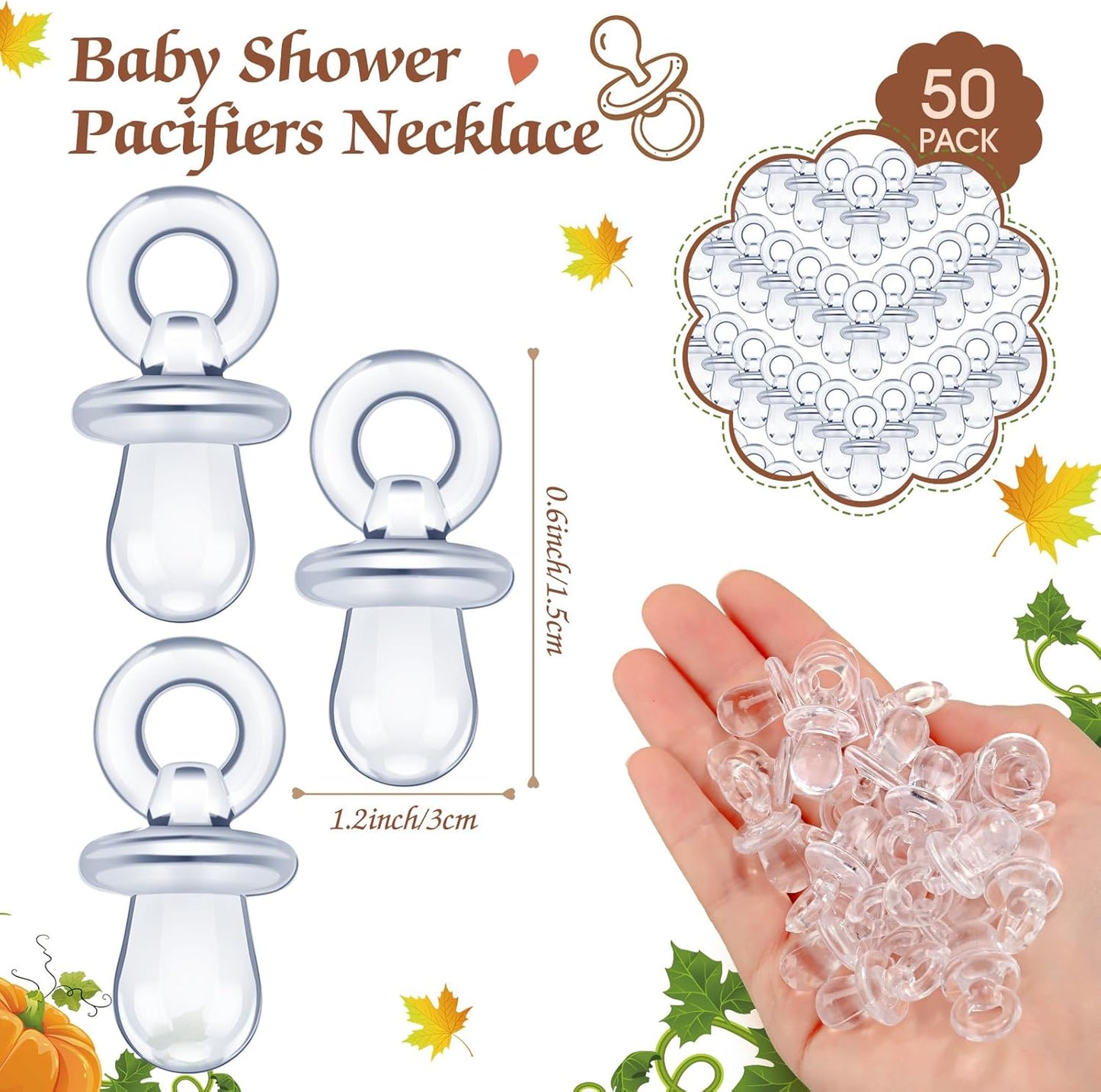 Thyle 51 Pcs Fall Pumpkin Baby Shower Games a Little Pumpkin Is on The Way Thanksgiving Pacifier Hunt Include Hunt Sign and 50 Acrylic Pacifiers for Baby Shower Gender Reveal Autumn Theme Decoration