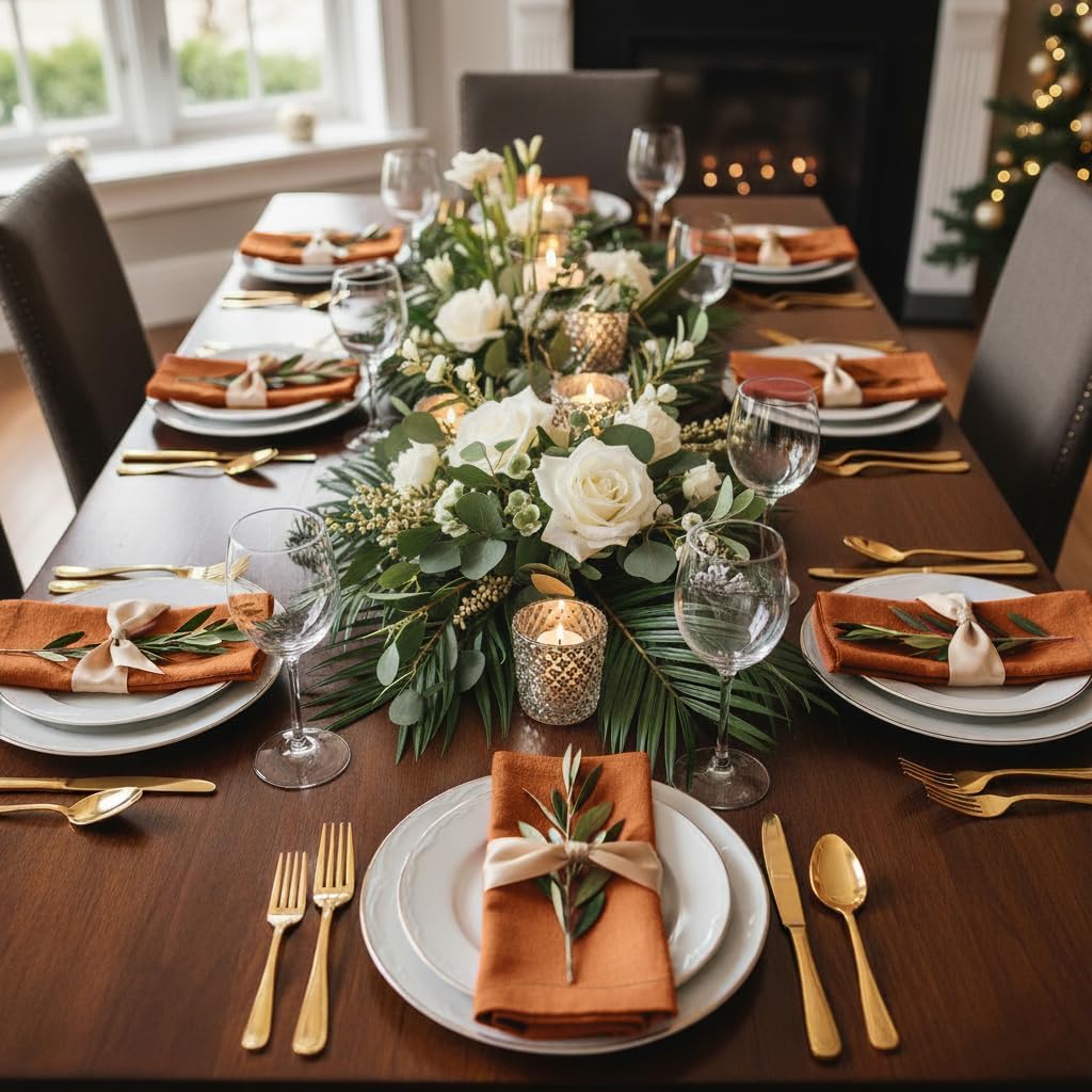 D'Moksha Homes Rust Linen Napkins 18 x 18 Inch - 100% Pure Linen Cloth Washable Dinner Napkins Set of 4 for Fall, Thanksgiving, Holiday