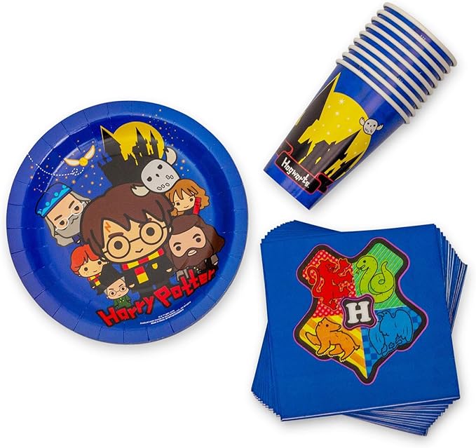 Silver Buffalo Harry Potter Animated Chibi Tableware Paper Plates Cups Napkins Party Pack Set 60 Piece