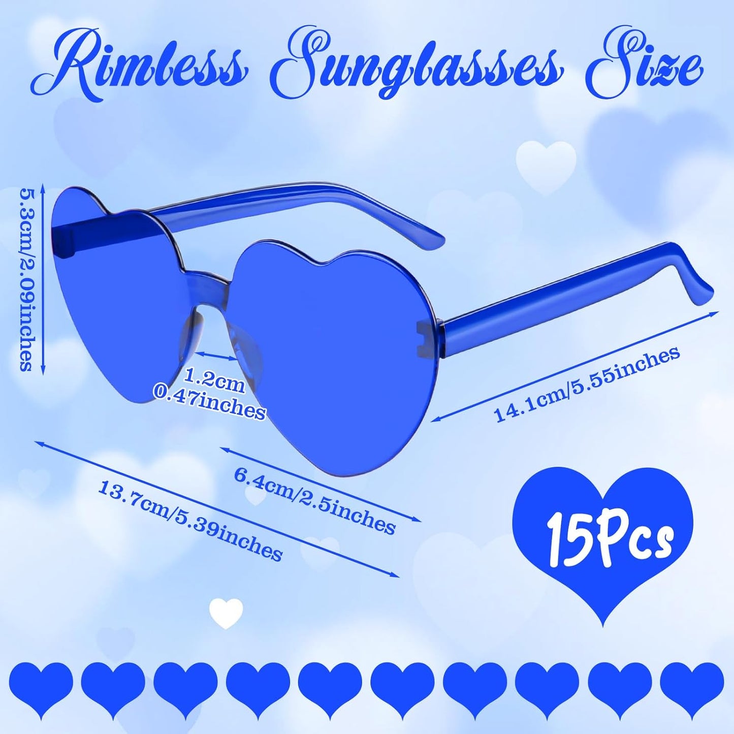 PLULON Heart Sunglasses for Women 5/12/25 Pcs, Heart Glasses Valentine Day Rimless Shaped Candy Color Fun Glasses Party Favor