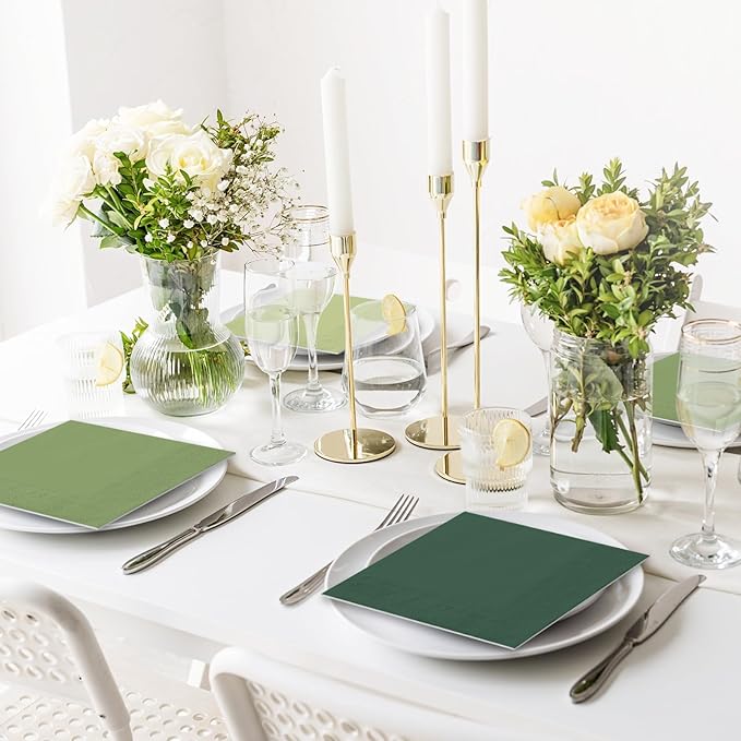 Whaline 150Pcs Sage Green Paper Napkins 3 Colors Dinner Napkins Green Disposable Luncheon Napkins for Party Celebration Gathering Supplies Table Decor