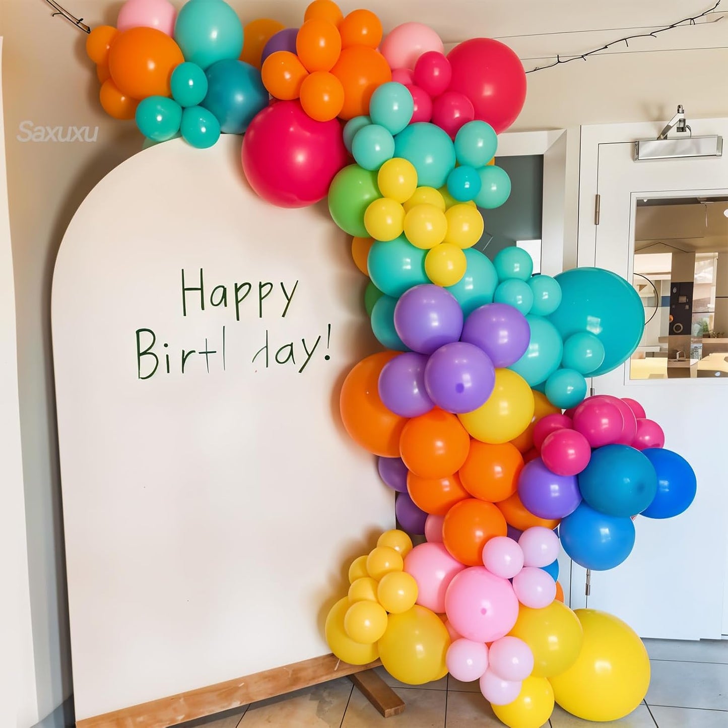 Colorful Balloon Arch Kit, Green White Orange Balloons Garland Arch Kit, Matte Teal Yellow White Light Green Balloons For Birthday Baby Shower Zoo Theme Party Wedding Bachelorette Decorations