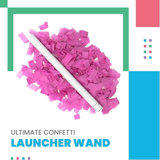 Ultimate Confetti - 8 Pack Pink Confetti Wands - Handheld 14" Biodegradable Tissue Paper Confetti Flick Flutter Sticks For Wedding, Birthday, Parties & Live Events - 2 Handfuls, 1.5 oz Each Stick