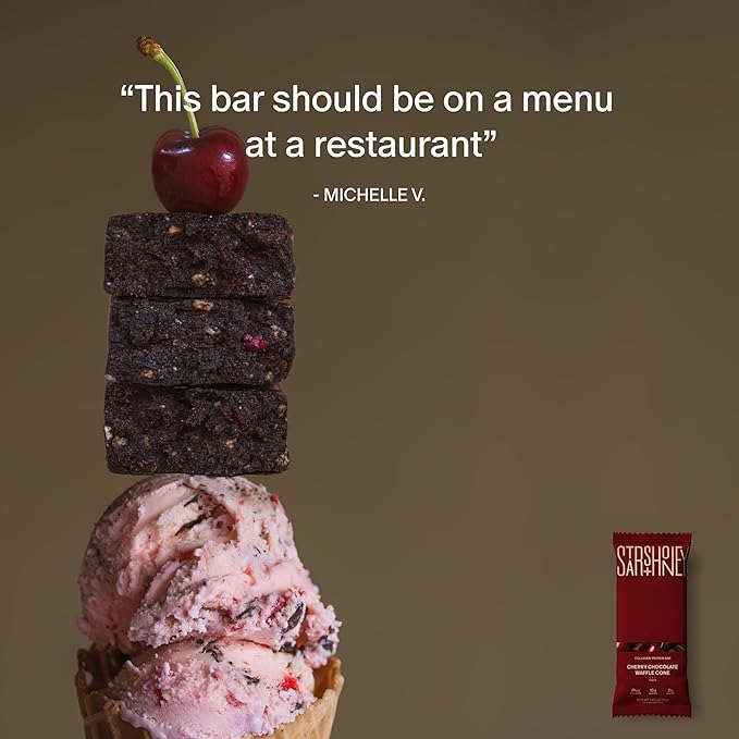 Stars + Honey Protein Bars - Cherry Chocolate Waffle Cone, 15g Protein, 2g Sugar, w/Collagen Keto Friendly Snack - Gluten, Dairy, Seed Oil, & Soy Free - High-Protein Snacks for Energy -10 pack
