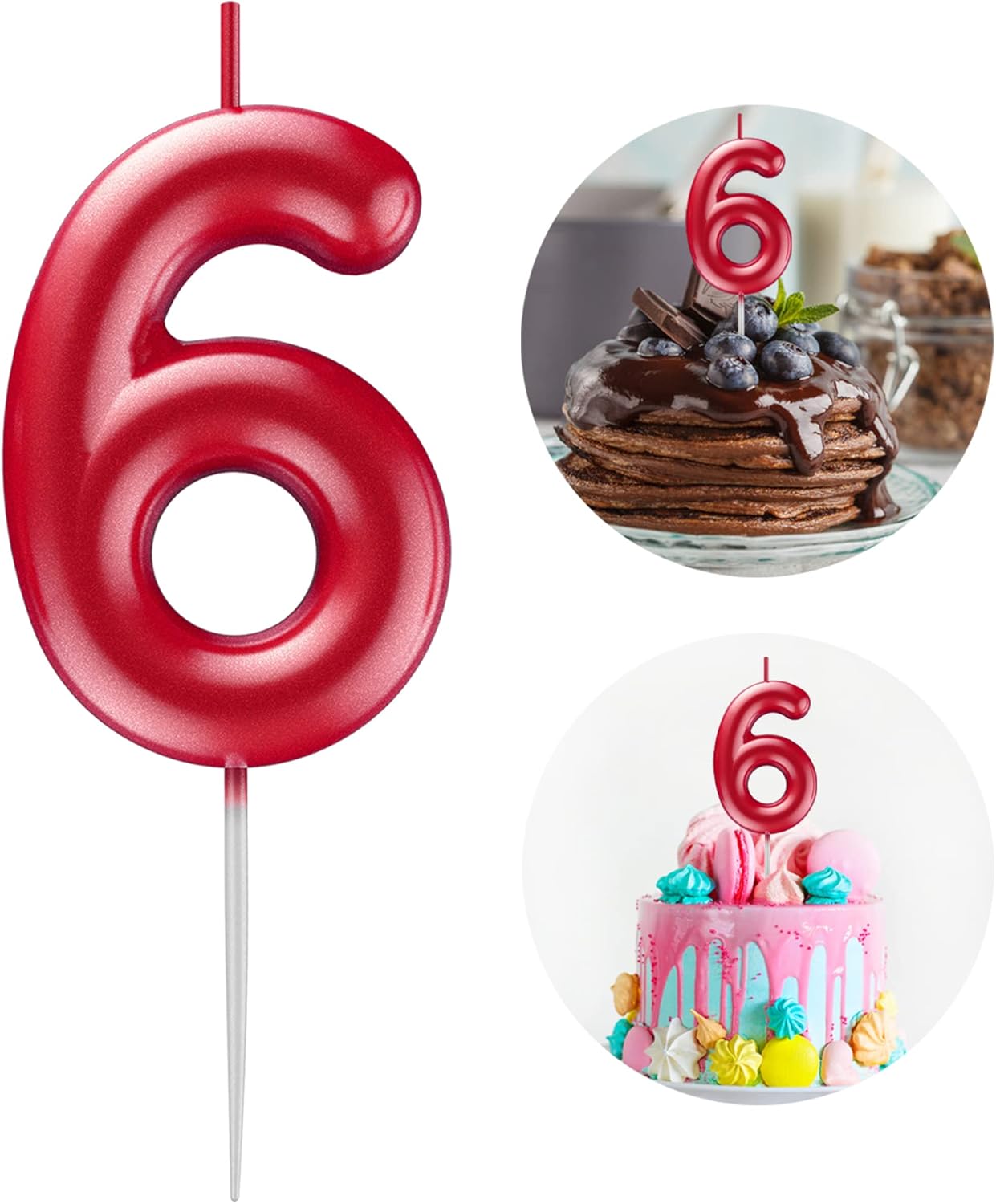 Red Number 6 Candle Happy Birthday 3D Number Candles for Birthday Cake Party Decoration Wedding Anniversary Celebration Supplies