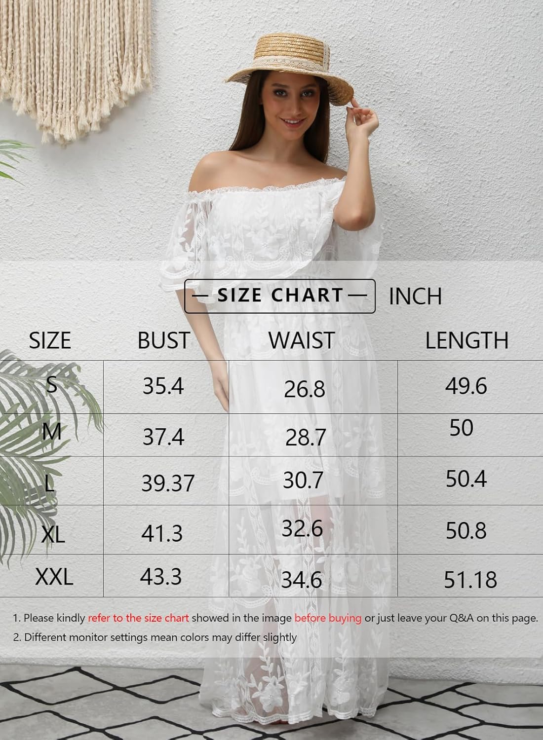 HOYISHION Women's Off The Shoulder Floral Lace Maxi Dress White Bridesmaid Wedding Party Maternity Photoshoot Long Dresses