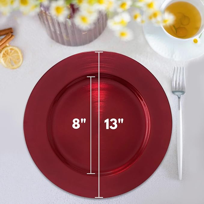 13inch Round Plastic Charger Plates,Set of 8,Charger Plates for Dinner,Wedding,Party,Event Decoration. (Metallic foil Red) …