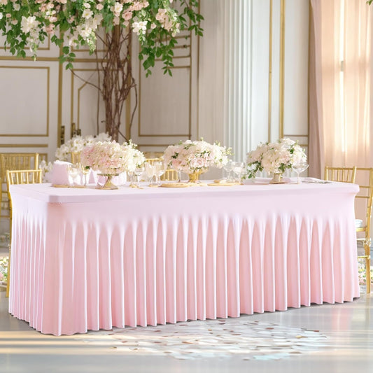 4 Pack Spandex Pink Fitted Table Cloth for 8ft Rectangle Tables Pink Stretch Tablecloth Table Covers Banquet Table Clothes Wrinkle Free Table Skirt for Parties Wedding