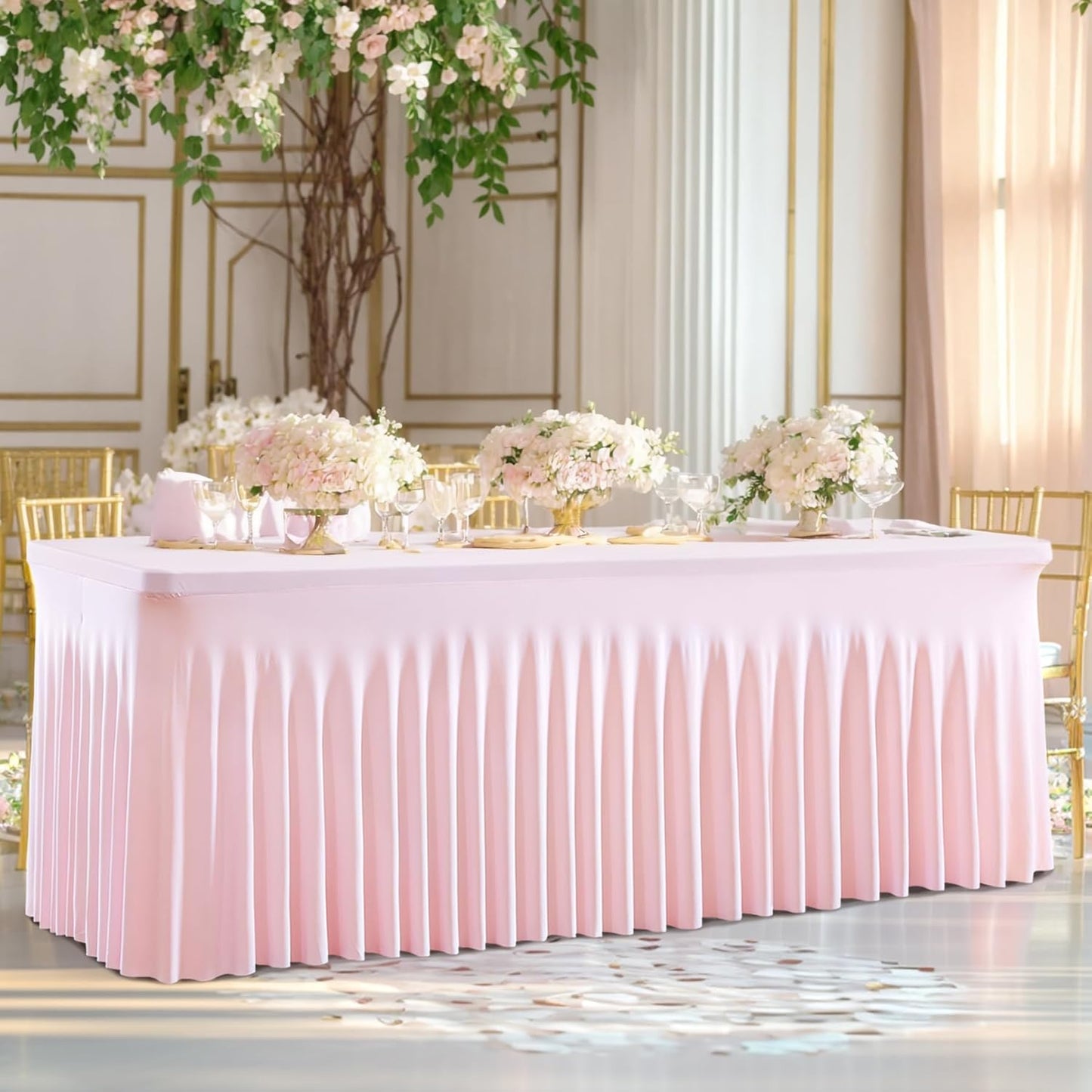 2 Pack Spandex Pink Fitted Table Cloth for 6ft Rectangle Tables Pink Stretch Tablecloth Table Covers Skirt Banquet Tablecloths Wrinkle Free Tablecloth for Parties Wedding