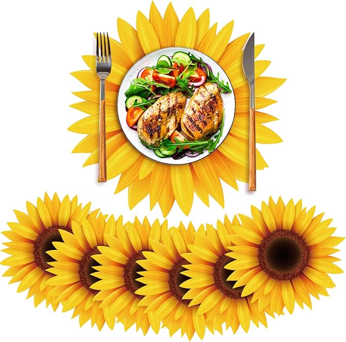 Sinmoe 100 Pack Disposable Paper Placemats Bulk 13 Inch Paper Charger Place Mat Party Charger Plates Table Place Mats for Dinner Wedding Birthday Baby Shower Spring Dining Tableware(Sunflower)