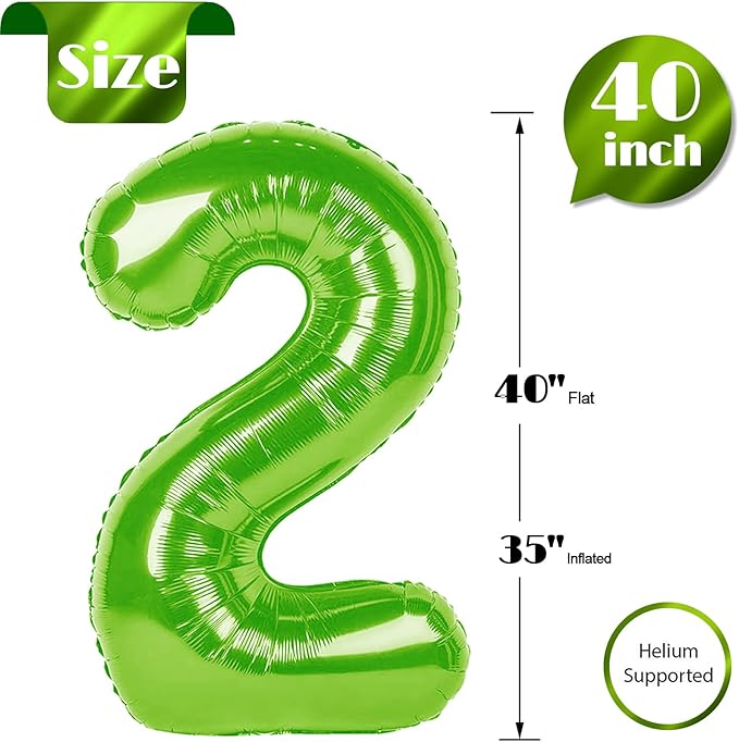 Light Green 2 Balloon, Number Balloons 40 Inch, 2nd Balloon Number Birthday Decorations, Second Two Birthday Party Supplies, Number 2 Balloon