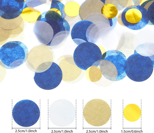 TecUnite Round Tissue Paper Table Confetti Dots for Wedding Birthday Party Decoration, 1.76 oz(Blue Gold Confetti,2.5 cm)