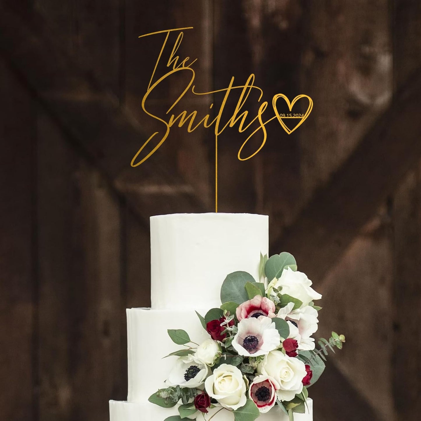 Noni Luxury Personalized Wedding Cake Topper with date and heart, Custom Couples Script Cake Topper for Weddings, Rustic Cake Topper, Mr and Mrs Cake Toppers for Wedding, Custom Cake topper