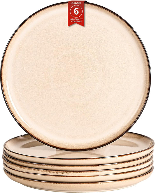 Ceramic Salad Dessert Plates Set: 8 inch Porcelain Reactive Glaze Plates Set, Mordern Stoneware Kitchen Dinnerware Dishes Set, Microwave & Dishwasher Safe, Scratch Resistant, Set of 6 (Beige)