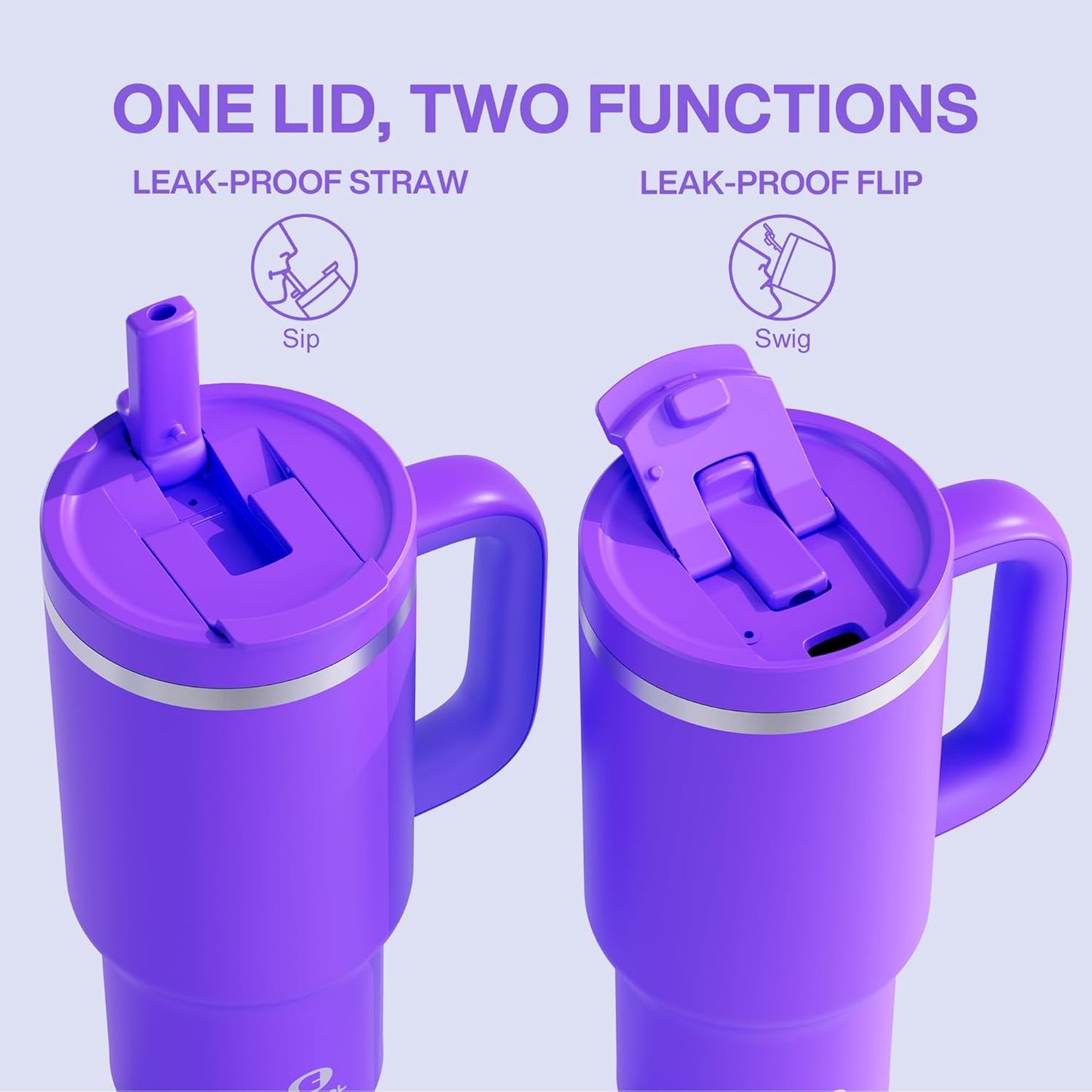 32 oz Tumbler with Handle and Straw: Stainless Steel Insulated Tumbler Keeps Cold for 24 Hours, Leakproof Travel Cup Fits in Cup Holder and BPA-Free,Violet