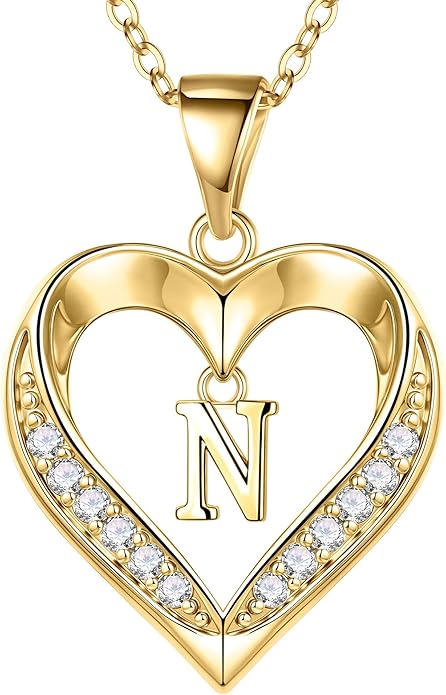 TURANDOSS Valentines Day Gifts for Kids Teen Girls - Heart Initial Necklaces, Dainty 14K Gold Plated CZ Heart Letter A-Z Pendant Necklace Trendy Jewelry Valentines Day Gifts for Wife Girlfriend