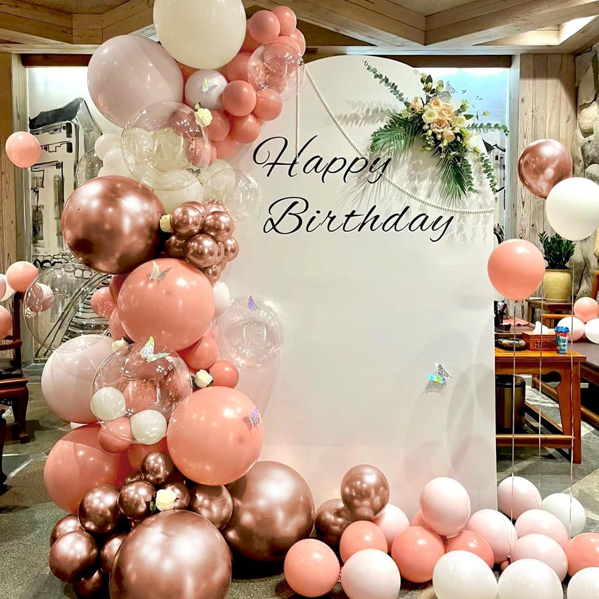 Dusty Pink White Rose Gold Balloons Arch Kit, 160Pcs Boho Retro Pink White Sand Metallic Rose Gold Blush Pink Garland for Girls Baby Shower Bridal Shower Birthday Wedding Party Decorations