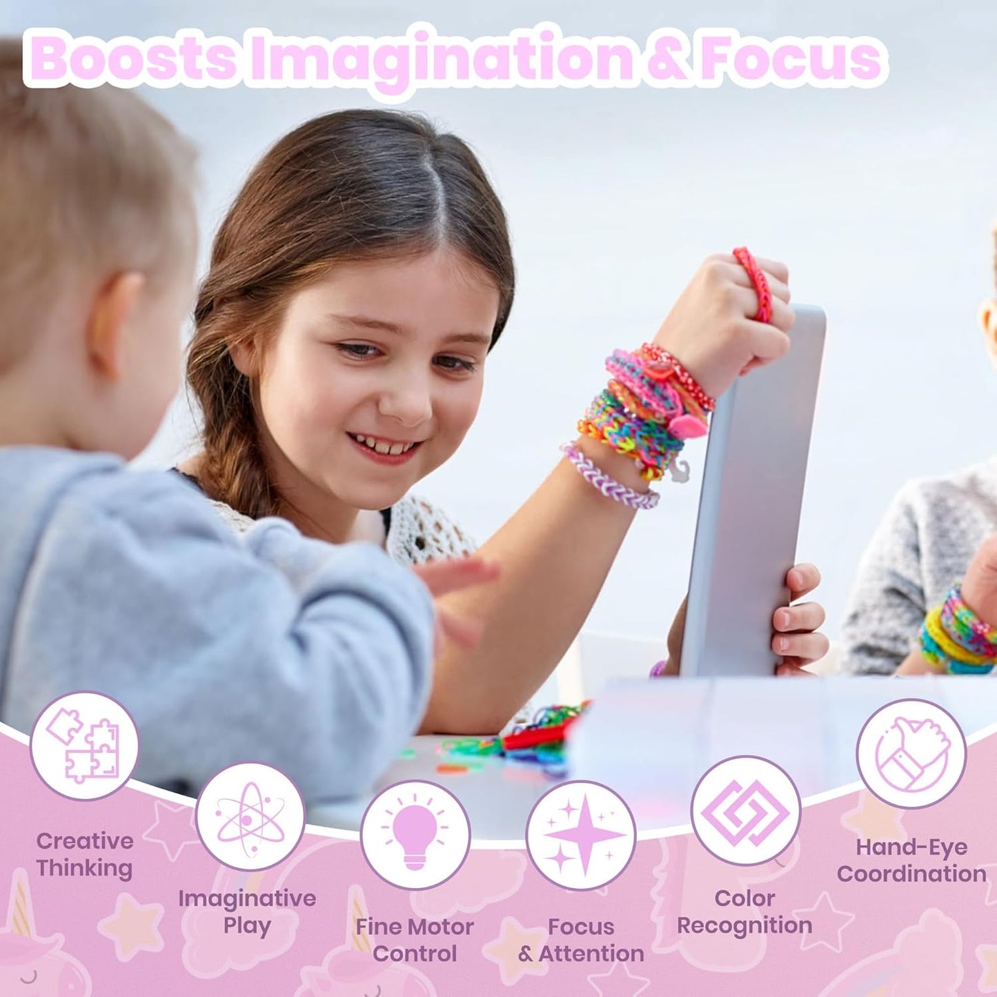 Bracelet Making Kit for Girls Ages 8-12, Weaving Rainbow Bands kit,DIY Toys for Friendship Birthday Gifts for Kids 6 7 9 10 11 13 Year Old, 1200+ Elastic Cloth Rubber Band Fabric Loops