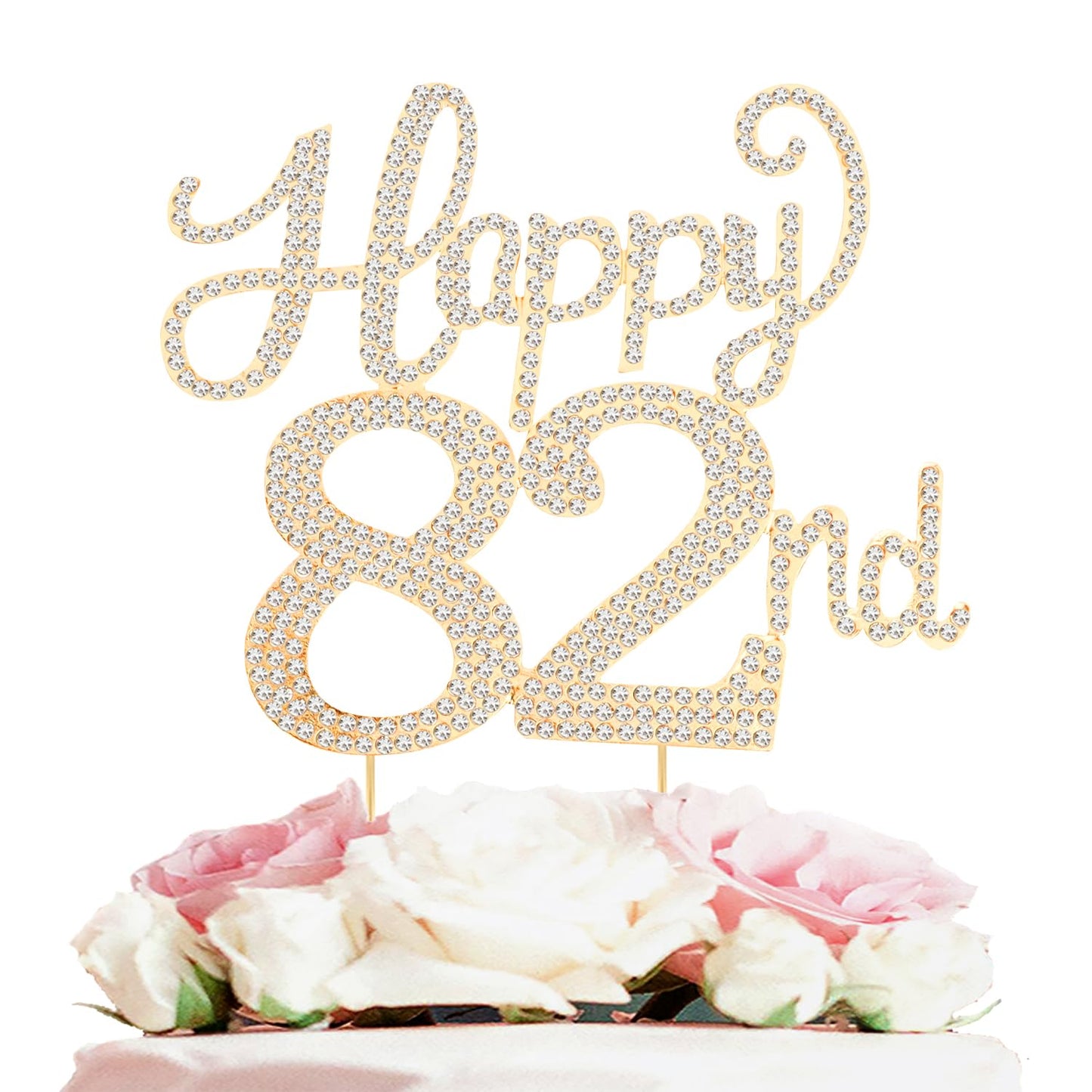 Happy 82nd Birthday Decorations,82nd Birthday Gold Rhinestone Cake Topper - Cheers to 82 Years Old Bday Party Metal Sparkly Cake Centerpieces Sign.