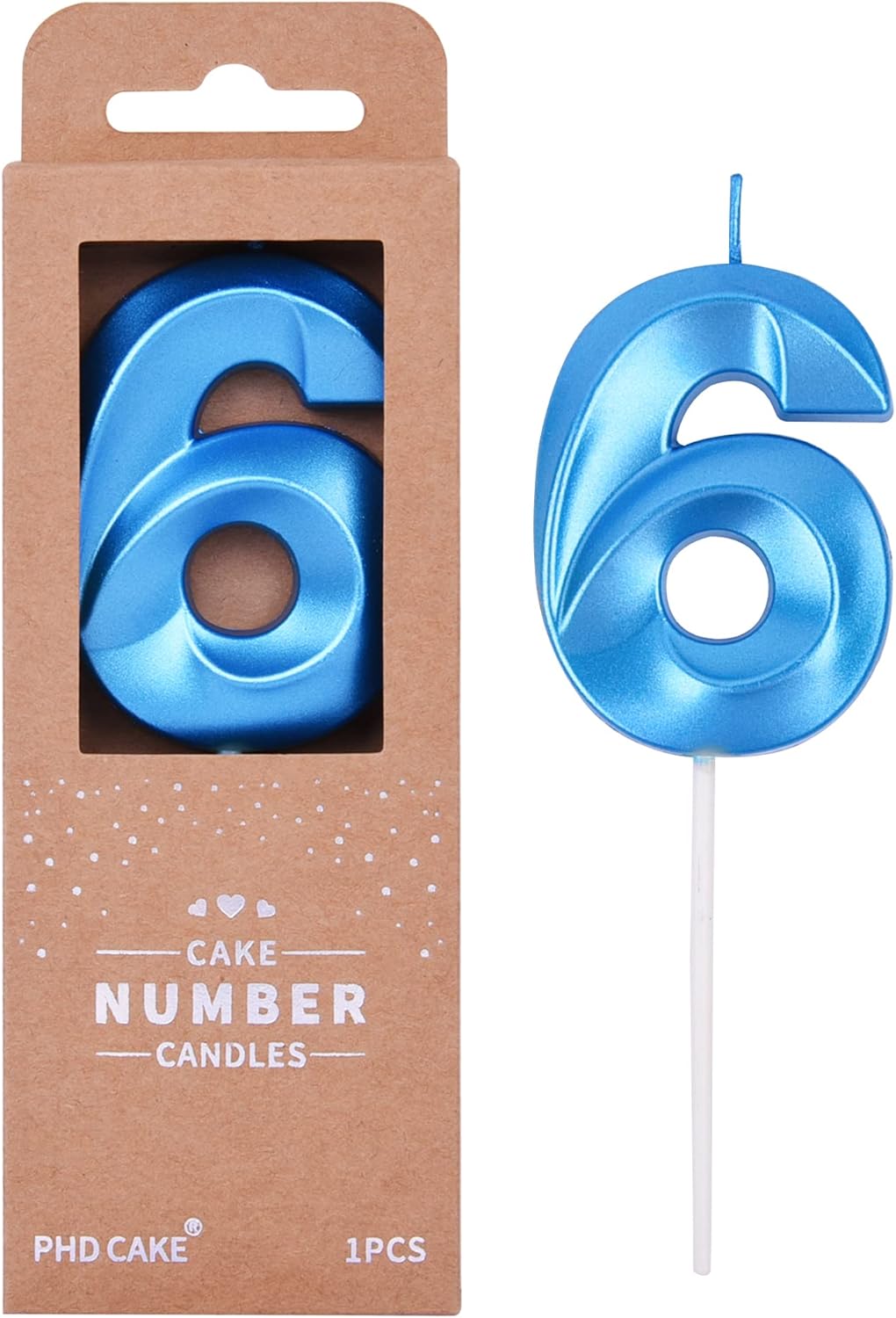 PHD CAKE 2.76 Inch Diamond Blue 6 Number Birthday Candles, Blue Number Candles, Cake Number Candles, Party Celebration