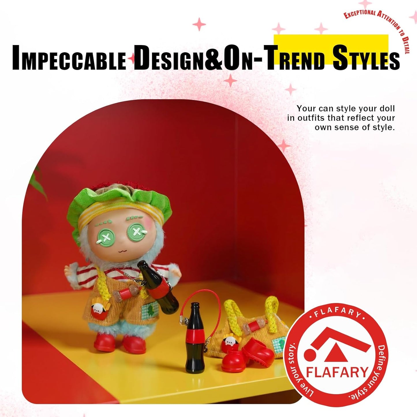 Doll Clothes for 17cm Dolls (No Doll Included) - Stylish and Adorable Outfits for Boys and Girls, Toy Fashion Accessories, Include Hat, Small Bottle Pendant, Canvas Shoes(Mcd-Hat)