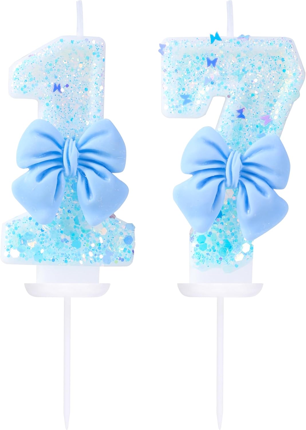 17 Birthday Candles Blue Bow Number 17 Cake Candles, 17th Cake Topper Decorations for Kids Pets Pastel Birthday Party Supplies (Number 17)