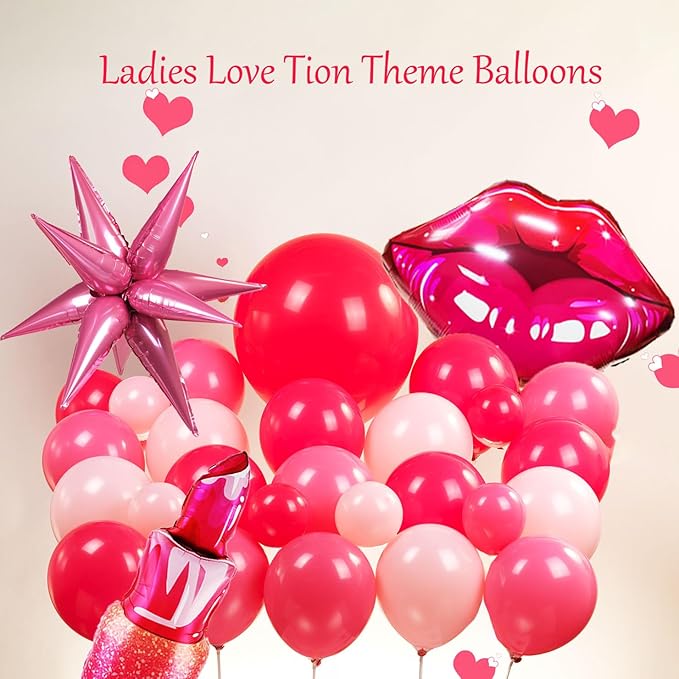 Pink Red Balloon Garland Arch Kit 108 Pcs with Foil Star Lip Balloons for Girl woman birthday Mother's Day Valentine galentines Bridal Shower Engagement Wedding theme party decorations