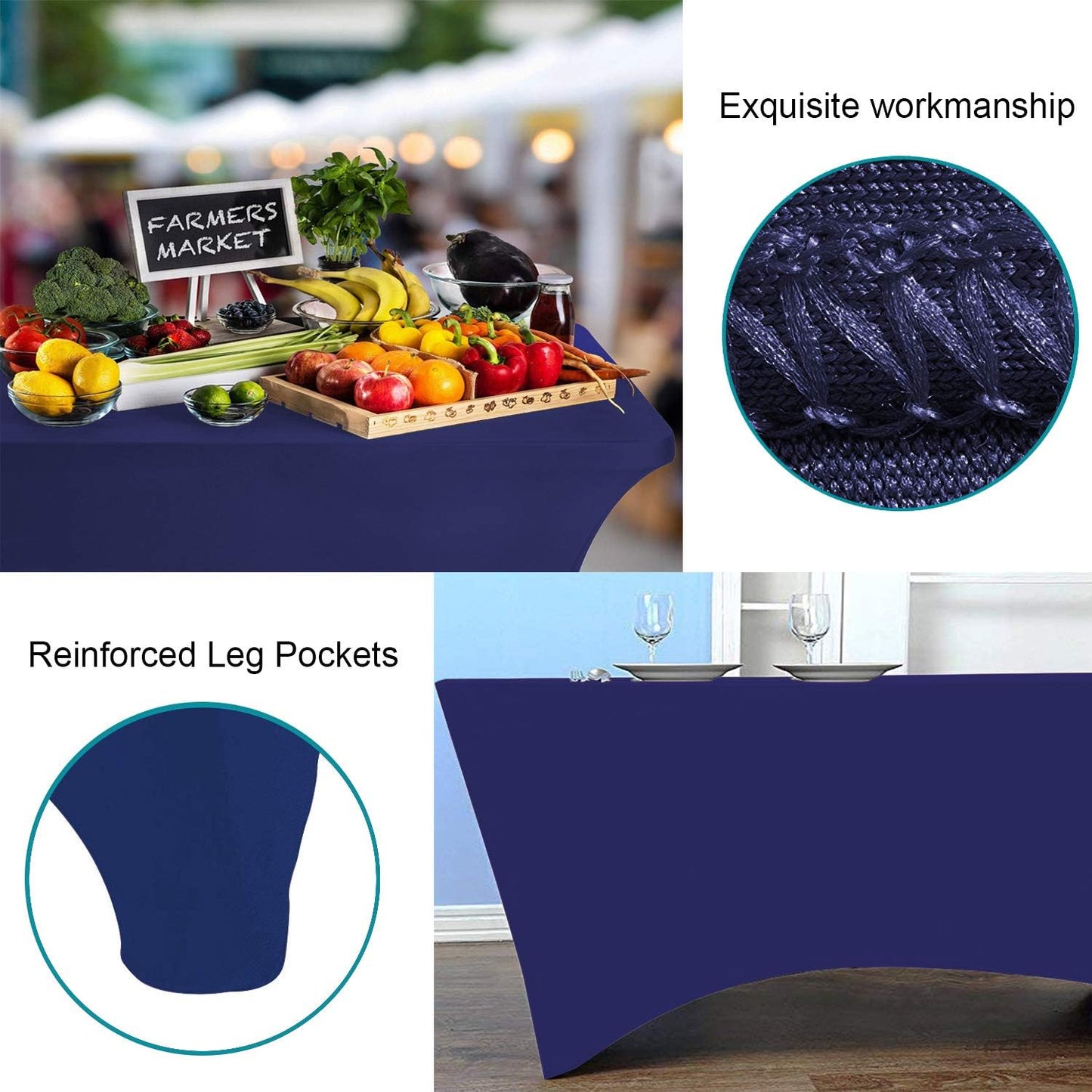 RELIANCER 2 Pack Stretch Spandex Table Covers for Rectangular Tables,8FT Elastic Fitted Tablecloth,Universal Rectangular Table Cloth Protector for Outdoor Party,Wedding,Bar,Birthday,Banquet,Events