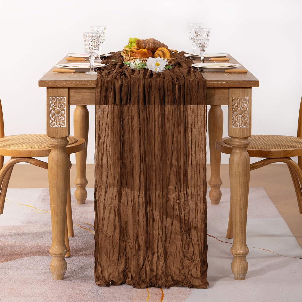 MLMC 3 Pack Brown Table Runner 10ft Boho Rustic Gauze Coffee Cheesecloth Table Runner Neutral Fall Decor 35x120 Inches for Fall Wedding Bridal Shower Reception Party Decor