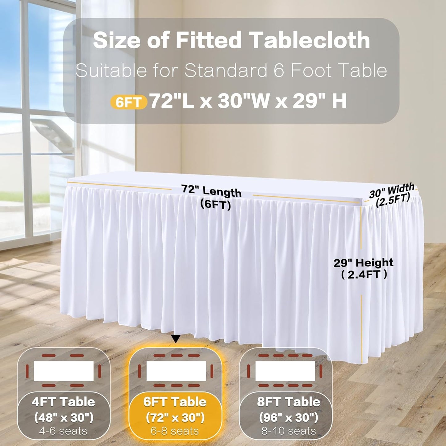 3 Pack White Polyester Table Clothes for 6 Foot Rectangle Tables, Wrinkle Free Fitted Table Cover with Pleated Ruffle Table Skirt for Birthday Party Wedding Trade Show Event Display
