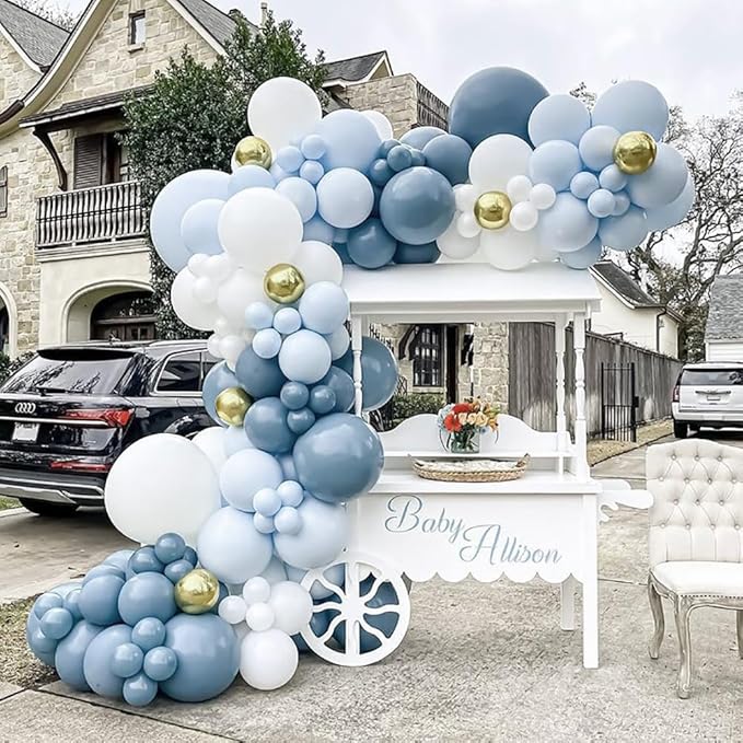 Dusty Blue Balloon Arch Kit, 162pcs Dusty Light Blue White and Clear Balloons for Wedding Bridal Shower Baby Shower Gender Reveal Baby Boy Birthday Party Decorations