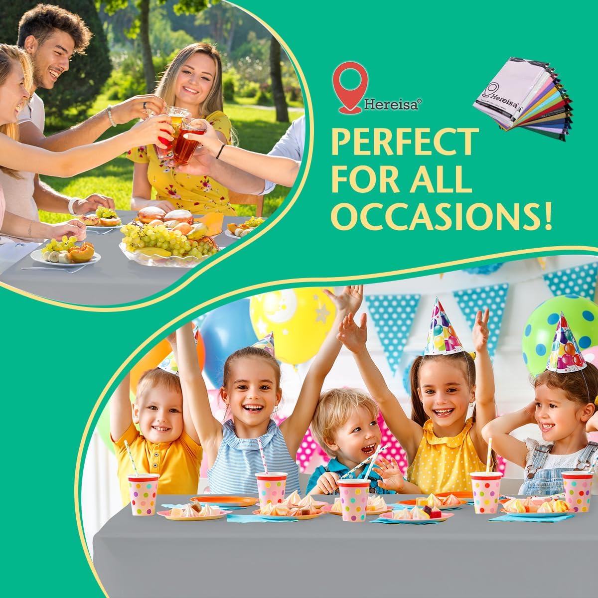 Disposable Silver Plastic Tablecloth 54x108 Inch, 10-Count Waterproof Rectangle Table Cover for Events, Catering