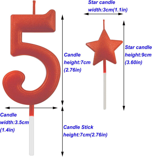 2.75in Number 5 Birthday Candles, Glitter Happy Birthday Cake Cupcake Toppers Decoration for Adults/Kids Party Baking
