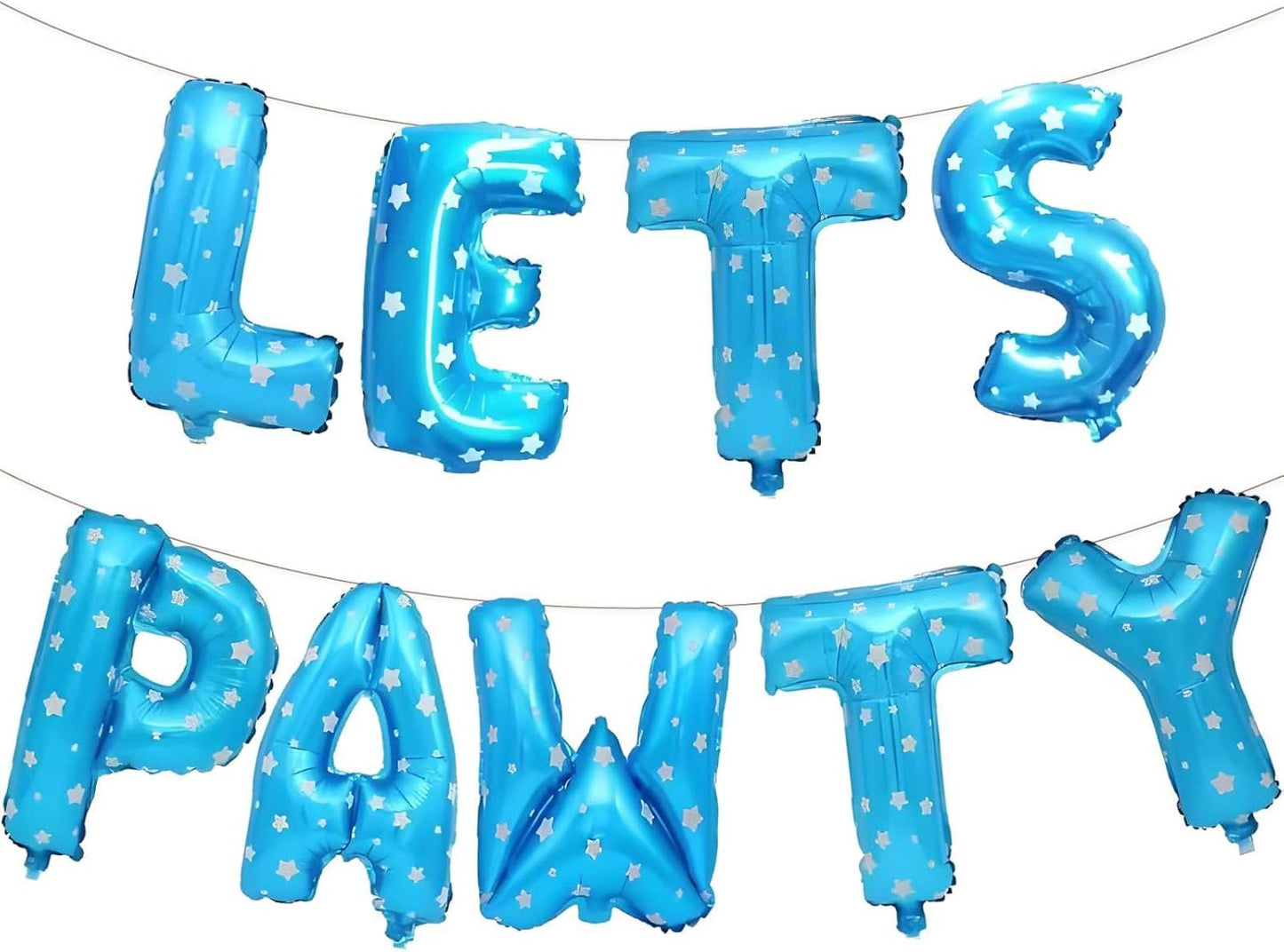 9 Pcs Lets Pawty Balloons Banner 16 Inch, Dog Cat Pet Birthday Letters Sign Lets Pawty Balloons Happy Birthday Banner for Pet Dog Cat Party Supplies Decorations (Star Blue)