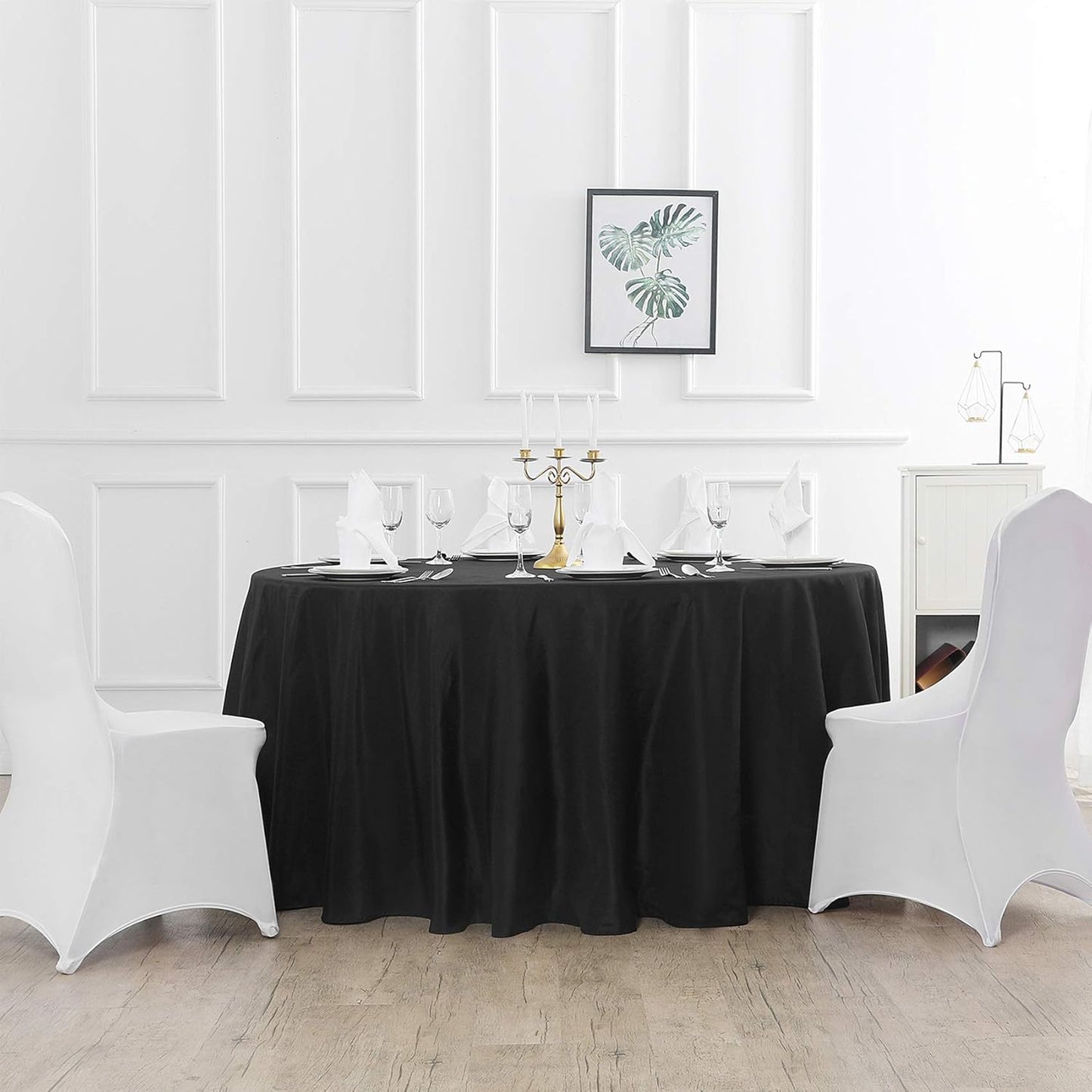 108 inch Round Tablecloth Washable Polyester Table Cloth Decorative Table Cover for Wedding Party Dining Banquet（108 inch,Black）